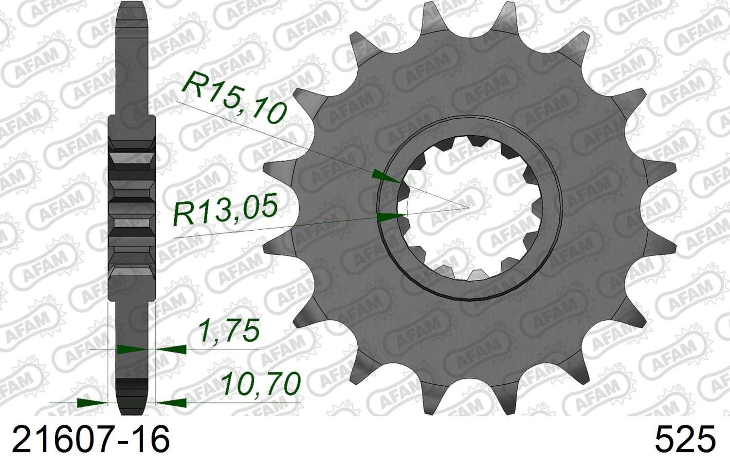Zębatka przednia 16 Yamaha FZ8, MT 09, MT 07, TDM 900 ŁAŃC. 525 AFAM | 21607-16