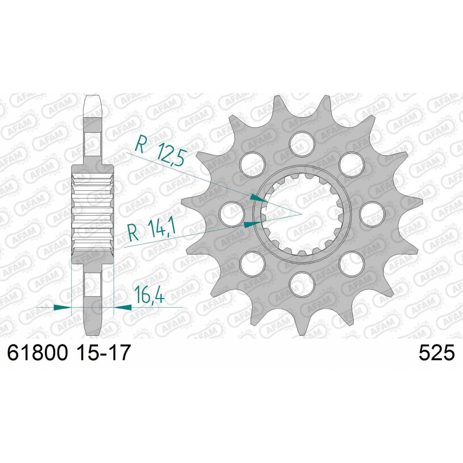 Zębatka przednia 17 Z z gumą KTM 950/990/1050/1090 / 1190/1290 ŁAŃC. 525 AFAM | 61800NR-17
