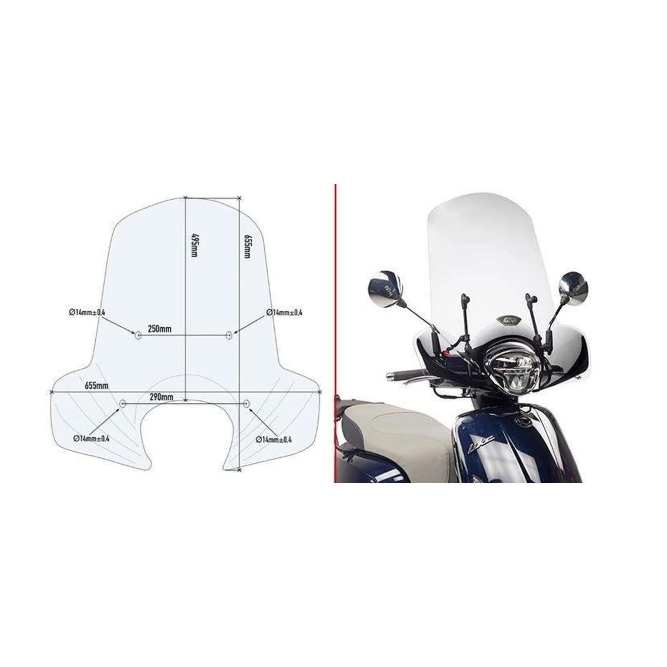 Szyba akcesoryjna Kymco Like 125/150 49,5x65,5cm przeźroczysta Kappa | 6109AK
