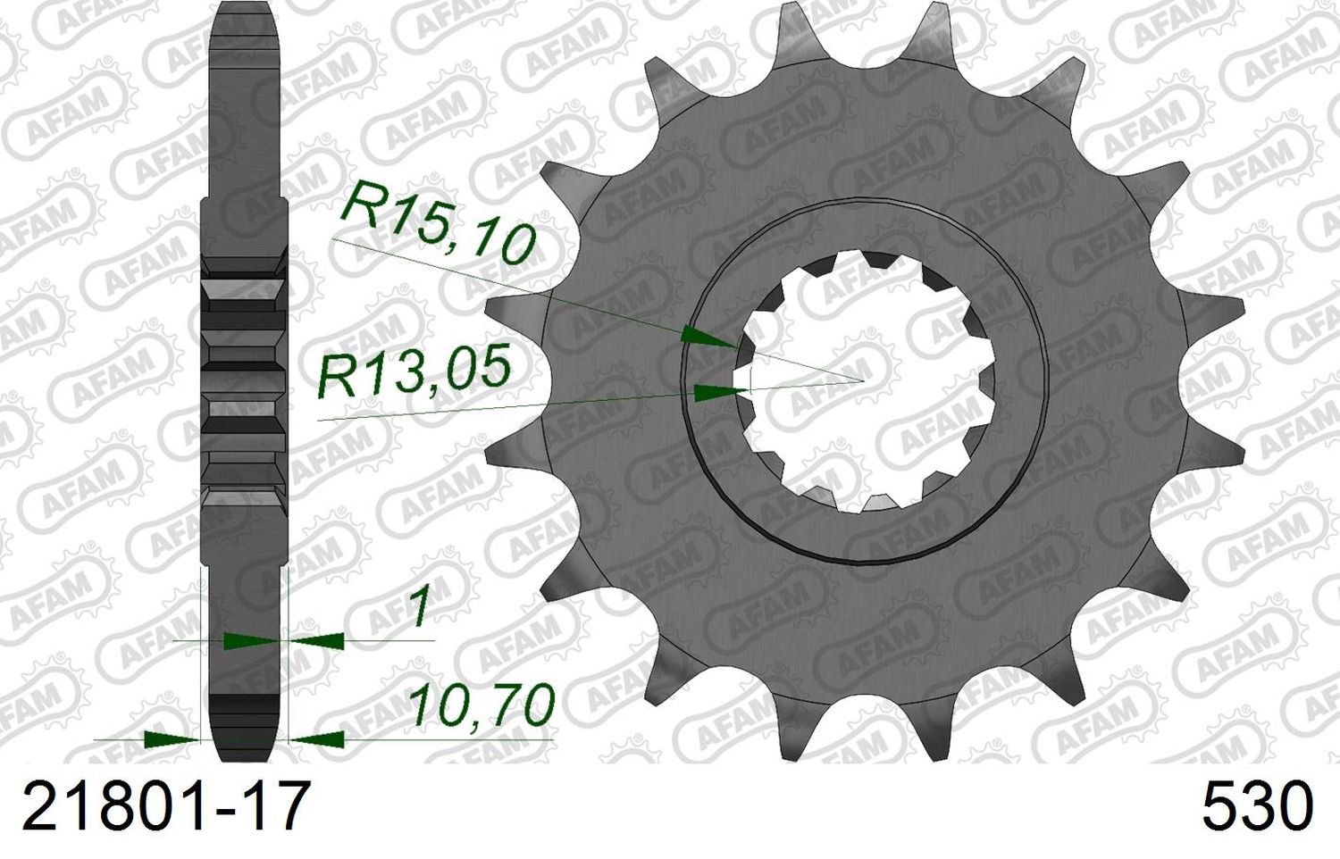 Zębatka przednia 17 Yamaha FZ1, R1, FJ, XJR ŁAŃC. 530 AFAM | 21801-17