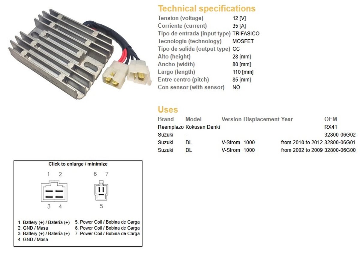 DZE Regulator napięcia Suzuki DL 1000 V-STROM (35A) (32800-06G01, 32800-06G00) (ESR539) | 2508-01