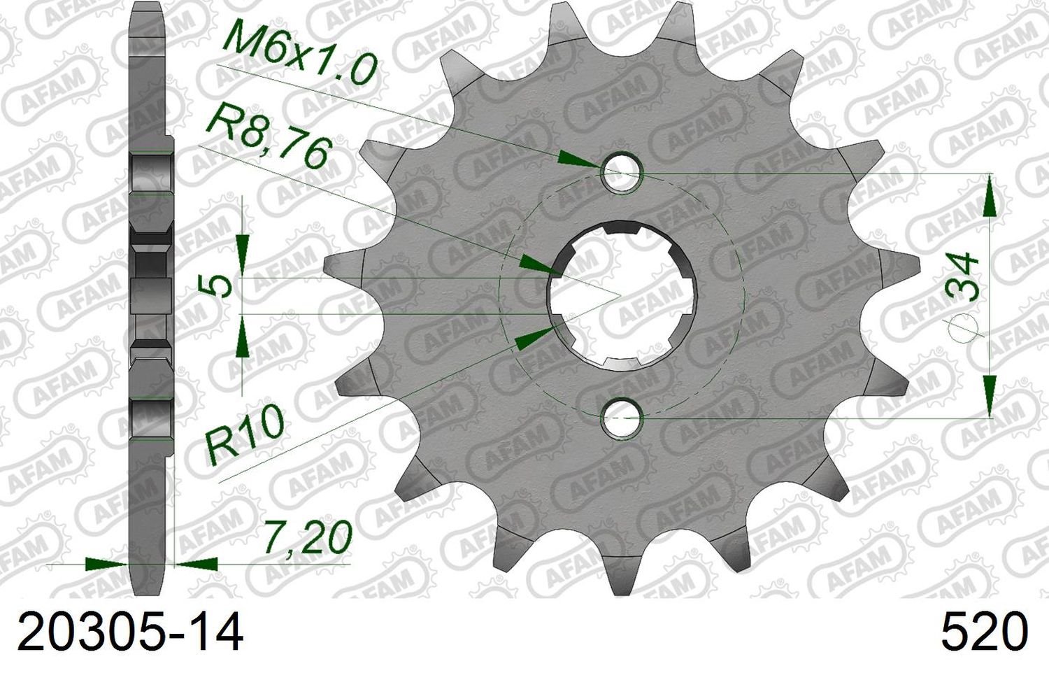 Zębatka przednia 279 14 Honda CRF 230F, XL 125 V, VT 125C, NSR 125 Łańcuch 520 AFAM | 20305-14