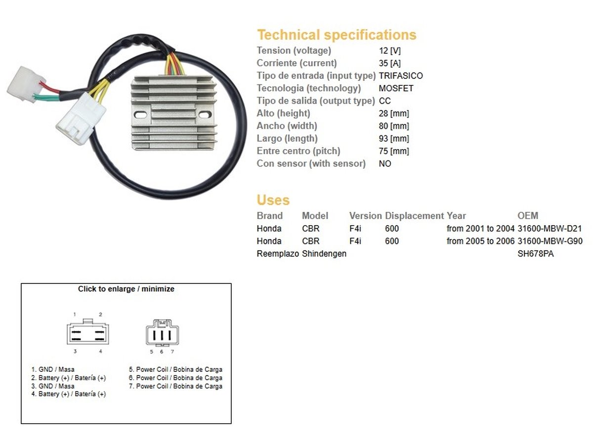 DZE Regulator napięcia Honda CBR 600F F4 (35A) (31600-MBW-D21) (ESR431) (SH678PA) | 2461-01