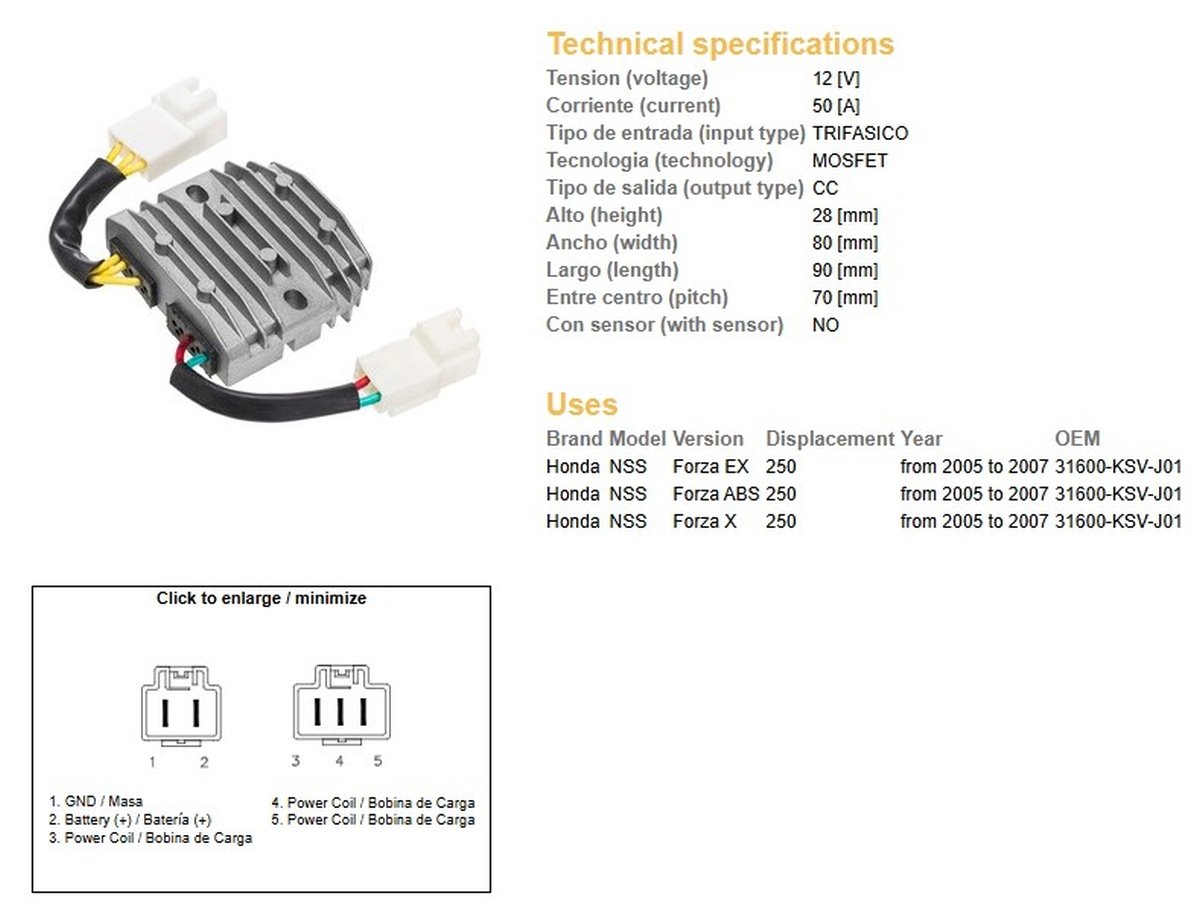 Regulator napięcia Honda NSS 250 Forza MOSFET (50A) DZE | 2415-01