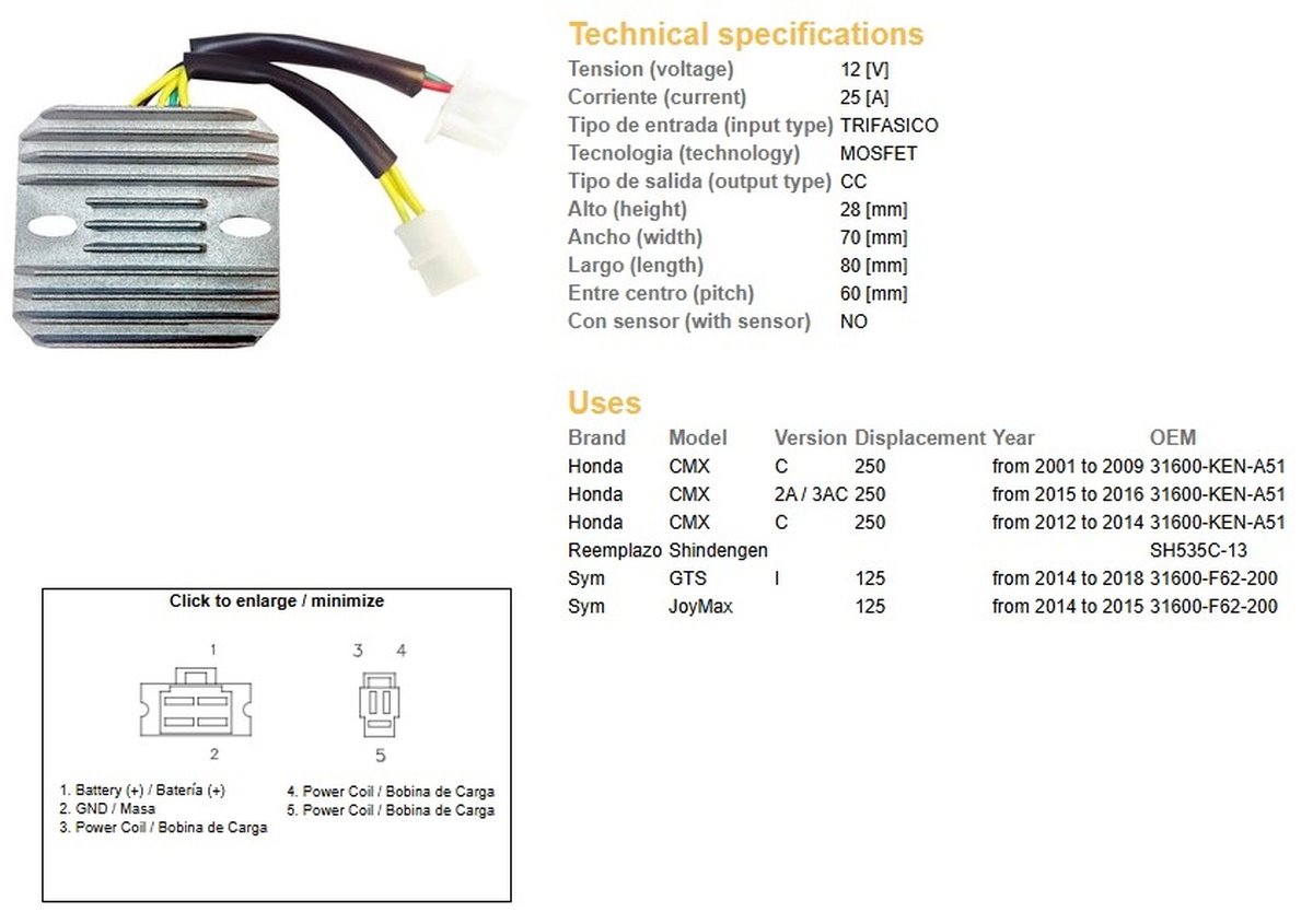 DZE Regulator napięcia Honda CMX 250 (31600-KEN-A51) (SH535C-13) (ESR181) | 2524-01