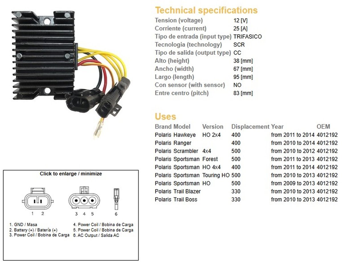Dze Regulator Napięcia Polaris Trail Blazer 330, Trail Boss 330, Ranger 400, Sportsman 400/500, Scrambler 500 | 2421-01