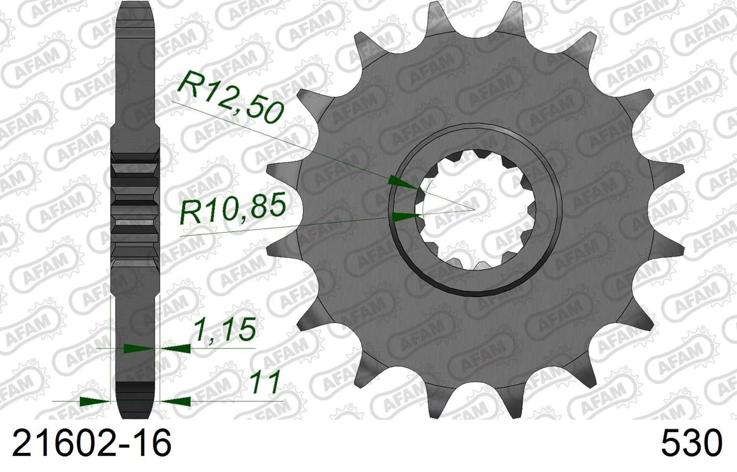 Zębatka przednia 16 Yamaha FZ 6/R6/FZ750 ŁAŃC. 530 AFAM | 21602-16