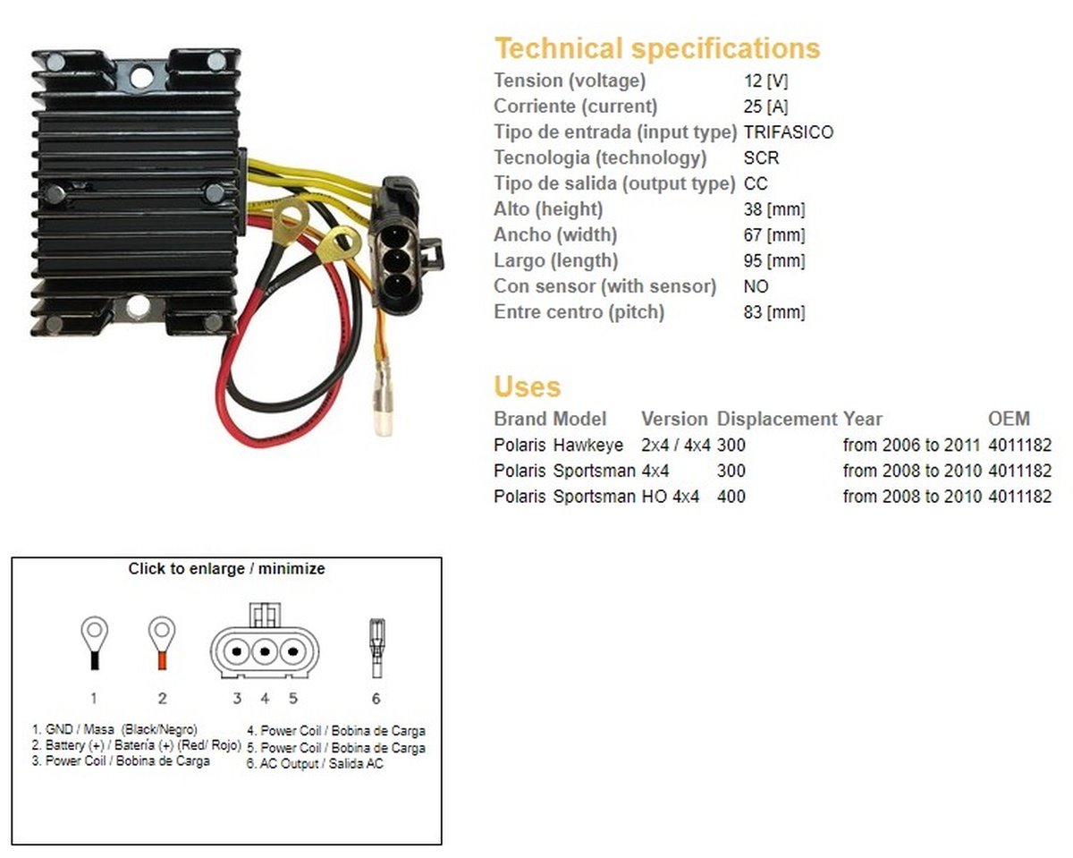 DZE Regulator napięcia Polaris Sportsman 300/400, Hawkaye 300 (4011182) | 2470-01