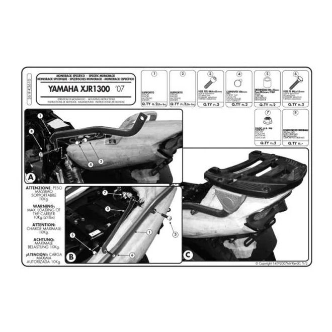 Stelaż kufra centralnego Yamaha XJR 1300 bez płyty Kappa | K3610