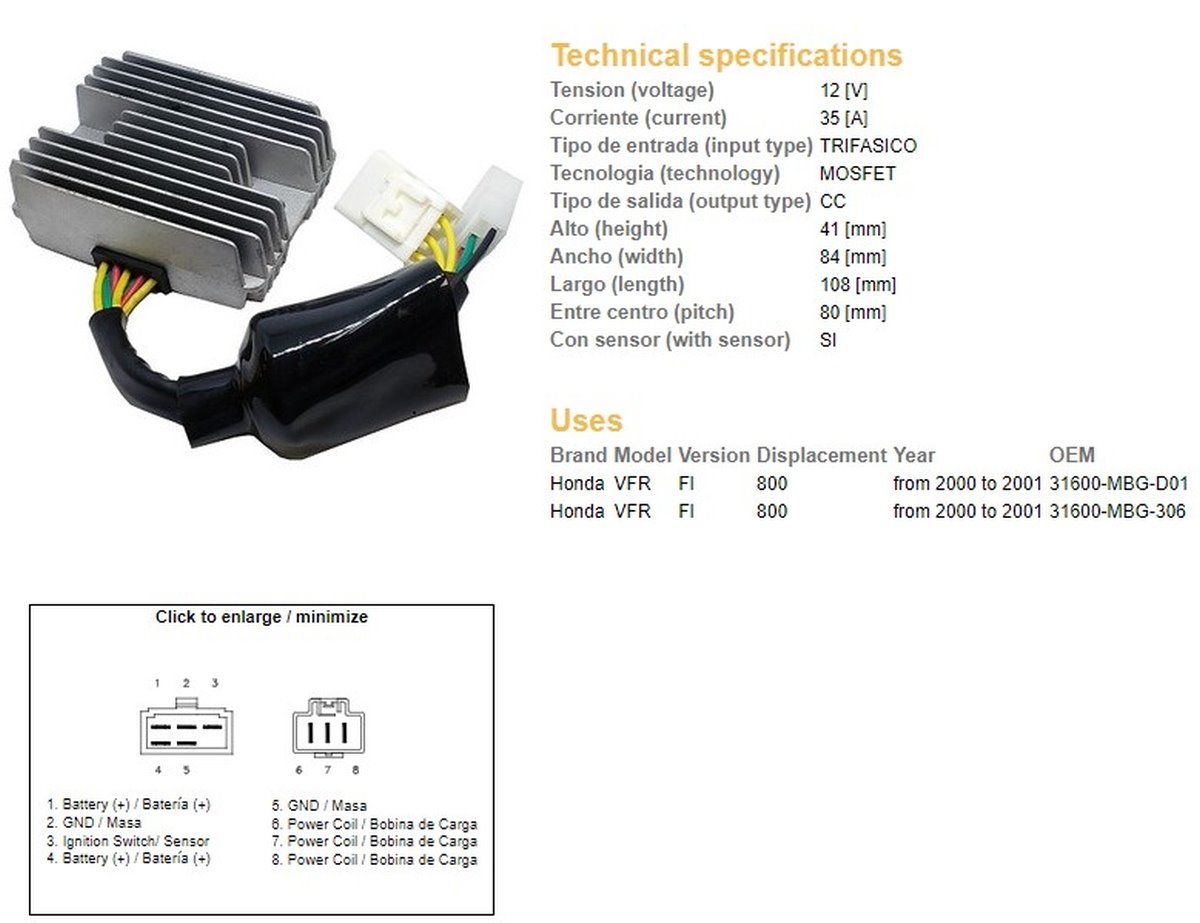 DZE Regulator napięcia Honda VFR 800 FI (35A) (3160-MBG-D01) (ESR691) | 2473-01
