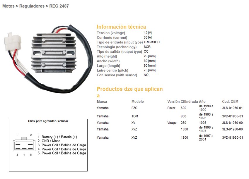 DZE Regulator napięcia Yamaha FZS 600 Fazer, TDM 850, XVZ 1300 (35A) (ESR360) | 2487-01