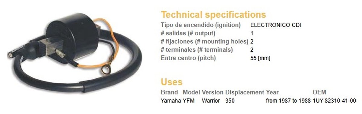 Cewka zapłonowa Yamaha YFM 350 Warrior DZE | 291-01