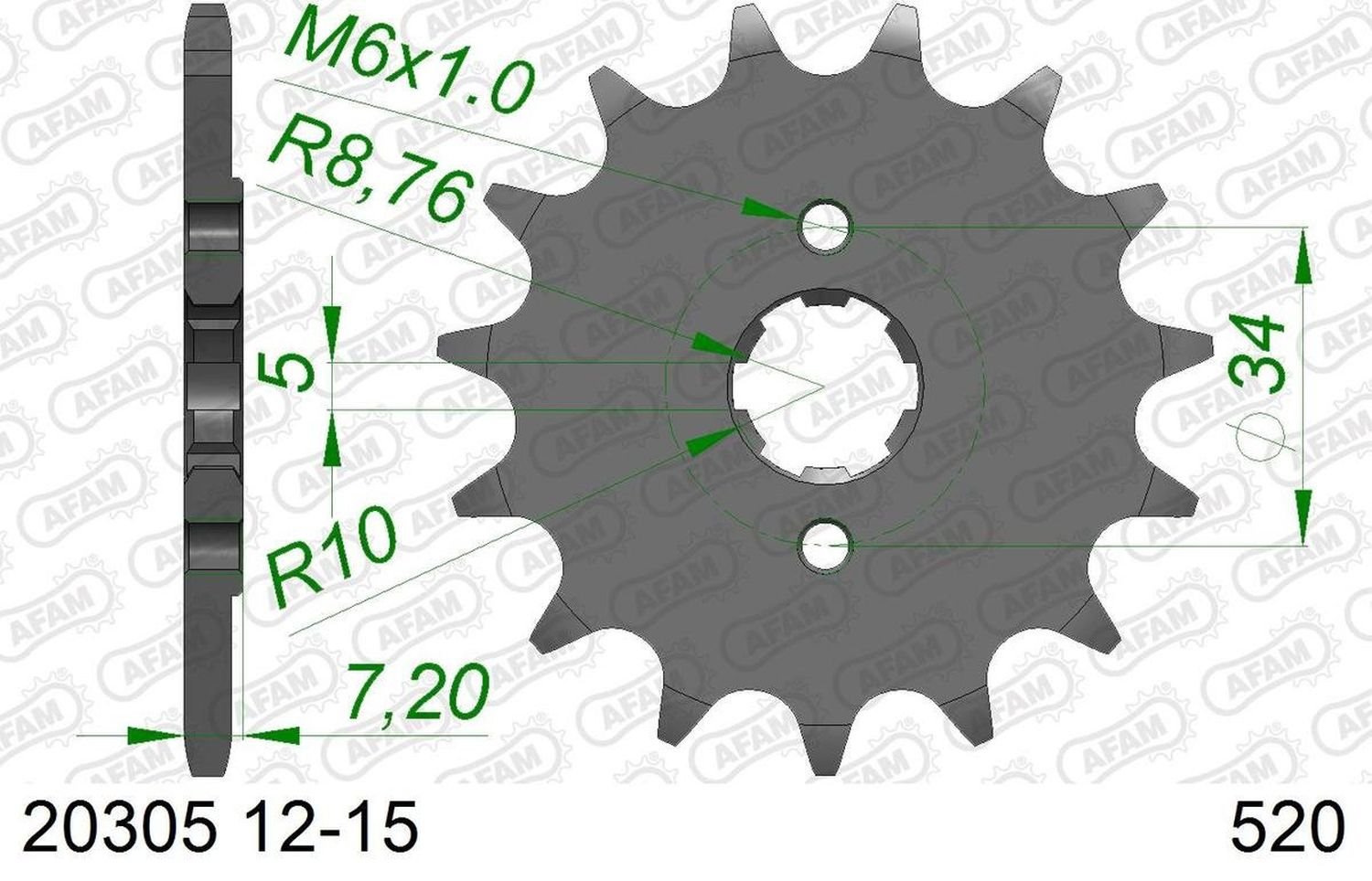Zębatka przednia Honda XL 125 V, VT 125C, NSR125 15 zębów (Łańcuch 520) AFAM | 20305-15