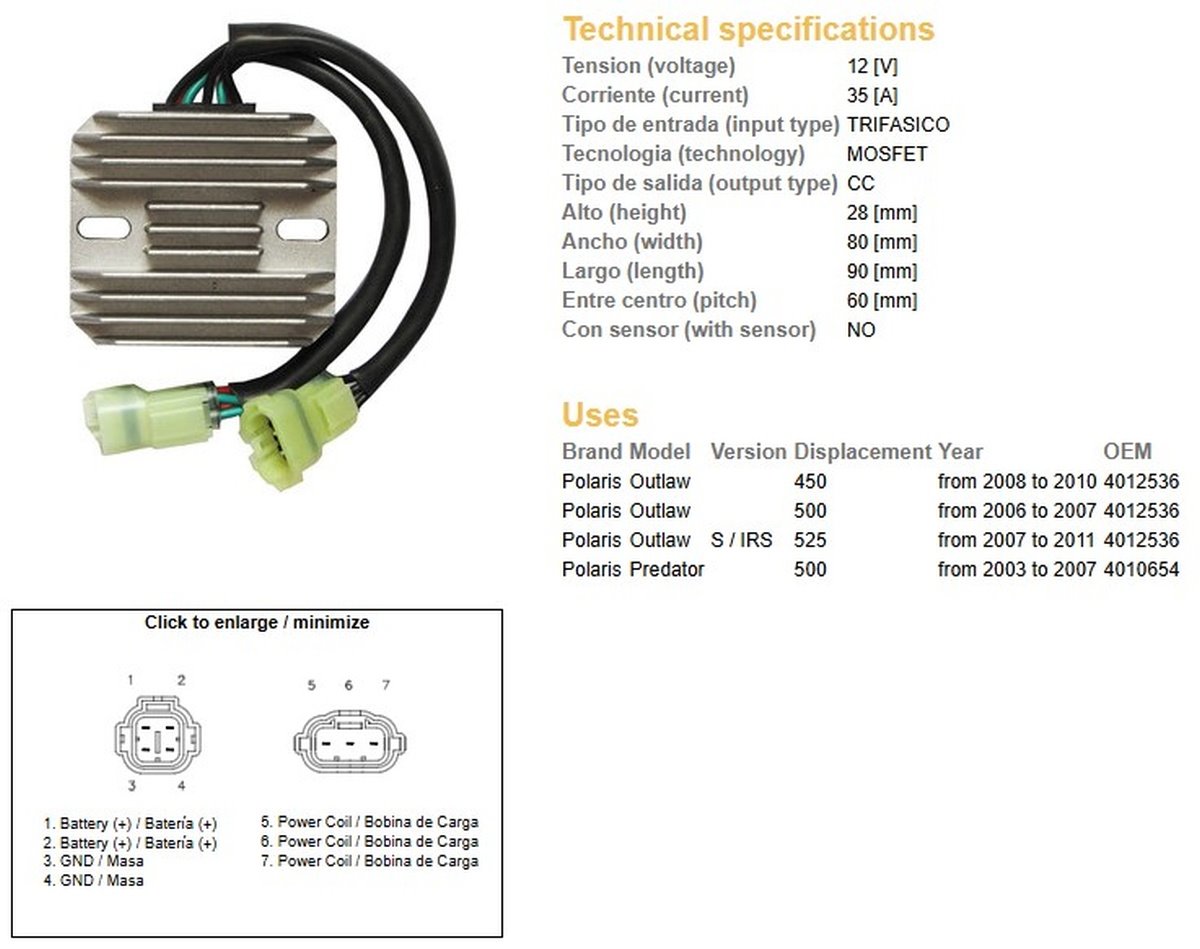 DZE Regulator napięcia Polaris Predator 500, Outlaw 400/500/525 (35A) (OEM-4010654, 4012536) (ESR541) | 2541-01