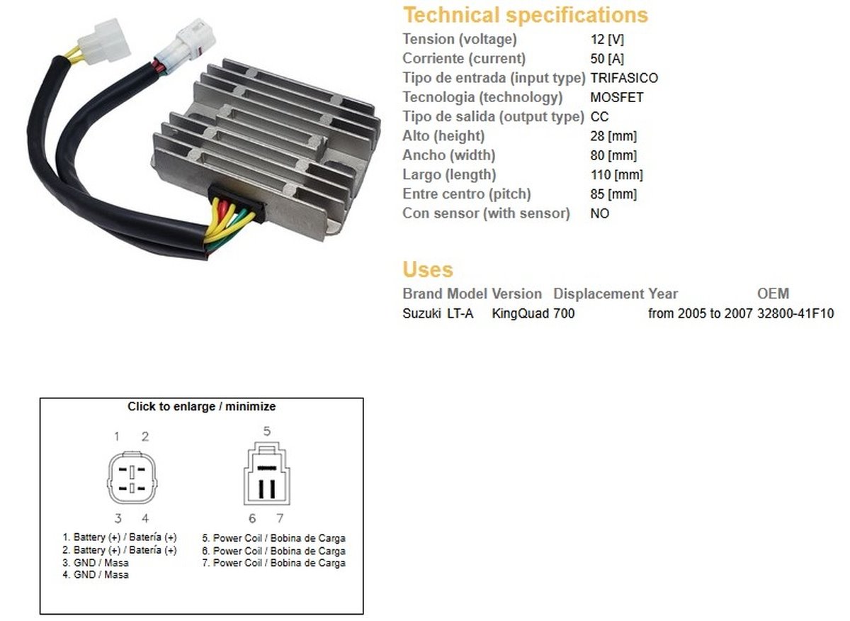 DZE Regulator napięcia Suzuki LT-A 700 King Quad (32800-41F10) MOSFET (50A) | 2440-01