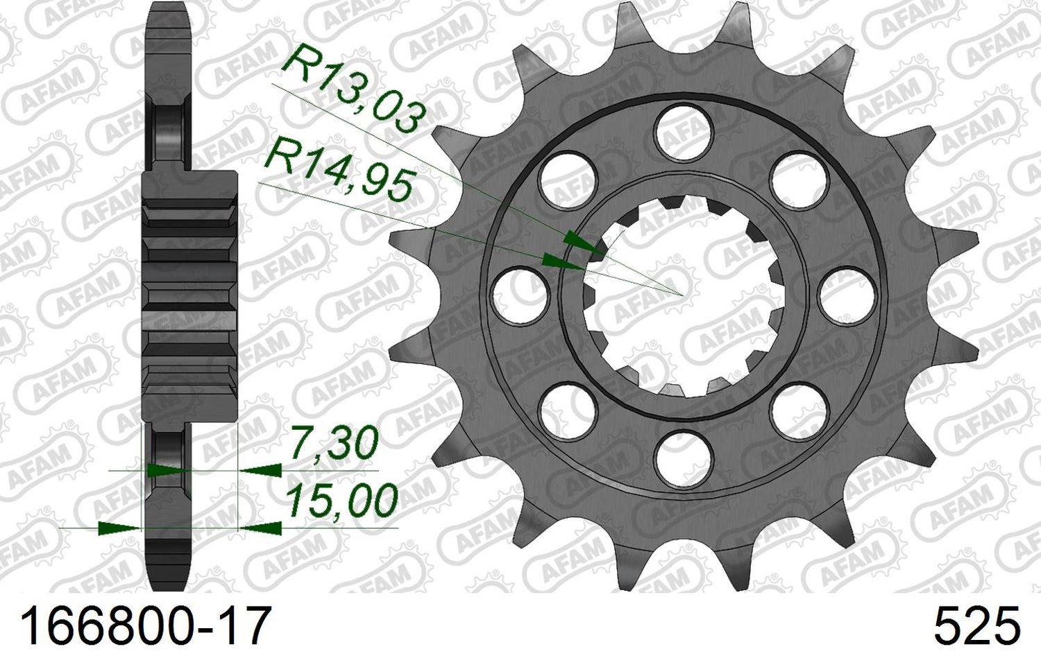 Zębatka przednia 2198 17 z gumą BMW S1000RR Łańcuch 525 AFAM | 166800NR-17