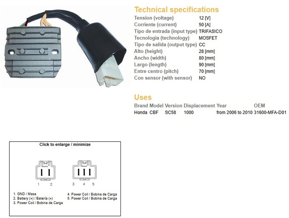 Dze Regulator Napięcia Honda CBF 1000 (SC58) (50A) MOSFET | 2417-01