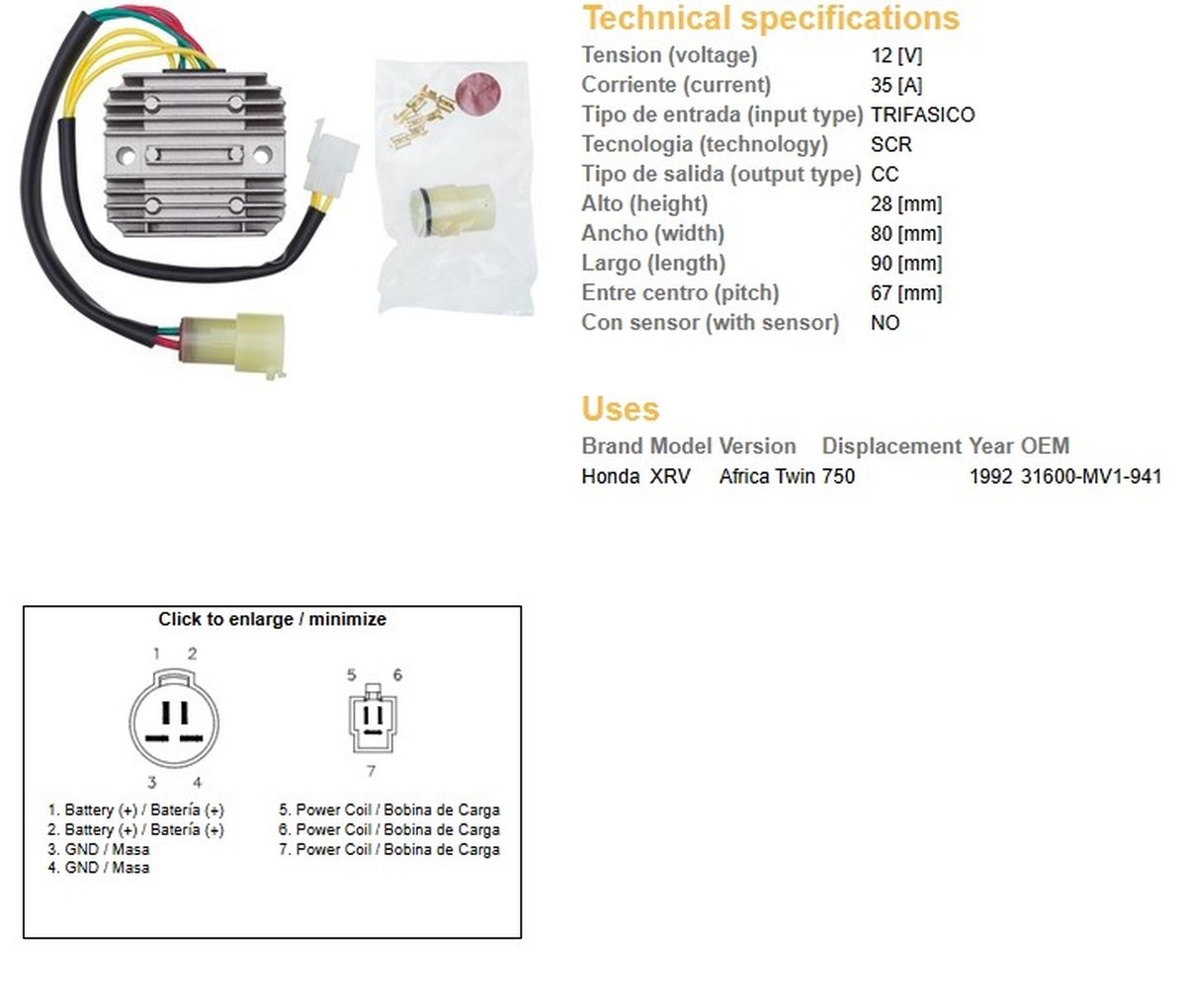 Dze Regulator Napięcia Honda XRV 750 Africa Twin (35A) | 2387-01