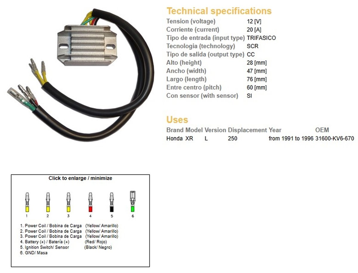 DZE Regulator napięcia Honda XR 250L (31600-KV6-670) (12V/20A) | 2478-01