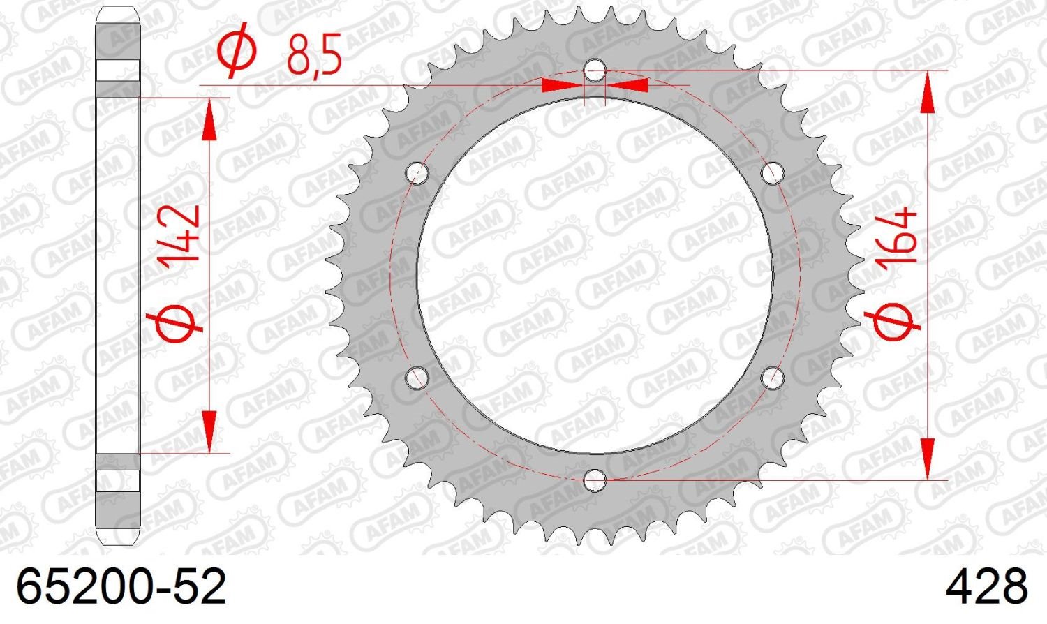 Zębatka tylna Hyosung GT 125 52 (ŁAŃC. 428) AFAM | 65200-52