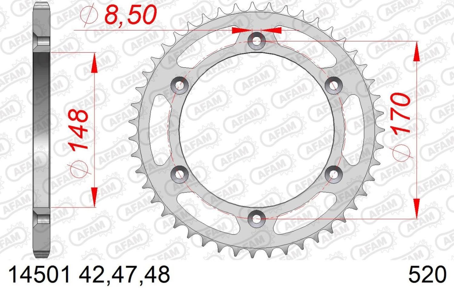 Zębatka tylna Suzuki DR 600, DR 650 42 zębów (Łańcuch 520) AFAM | 14501-42