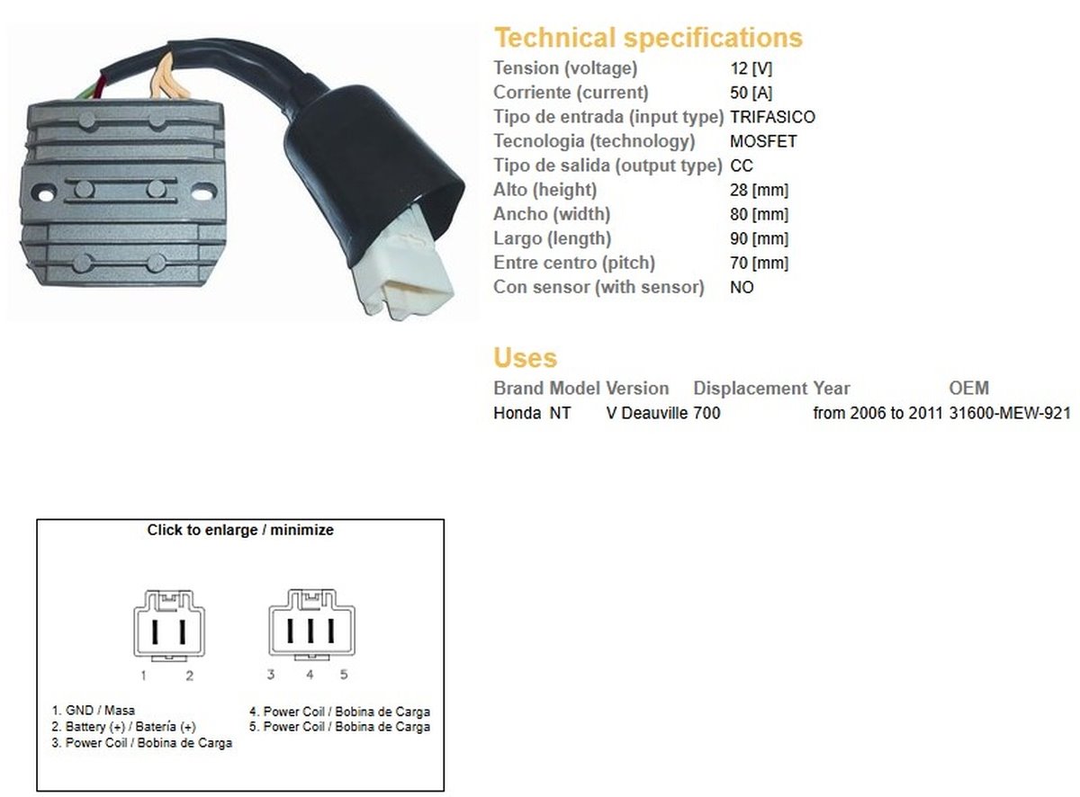 Dze Regulator Napięcia Honda NT 700V Deauville (50A) MOSFET | 2423-01