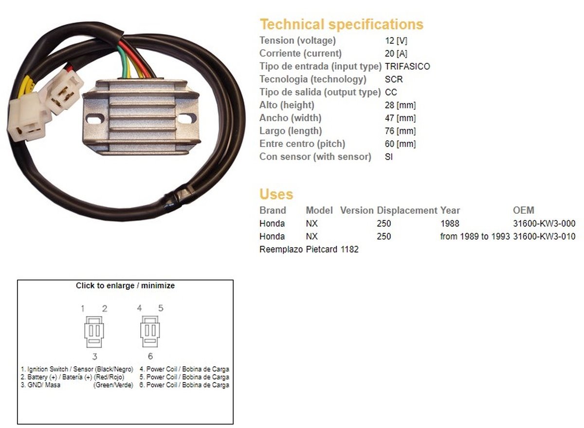 DZE Regulator napięcia Honda NX 250 (31600-KW3-000, 31600-KW3-010) | 2489-01