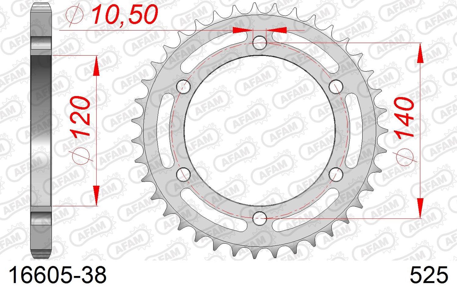 Zębatka tylna Kawasaki ZR7 38 zębów (Łańcuch 525) AFAM | 16605-38
