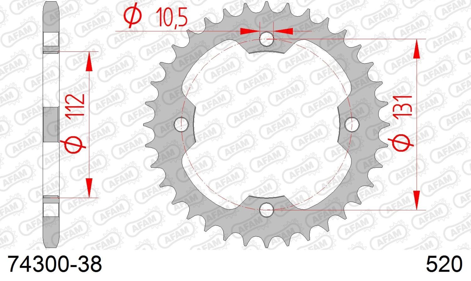 Zębatka tylna Kymco KXR, KXU, MAXXER, MXU 250/300 38 (ŁAŃC. 520) AFAM | 74300-38