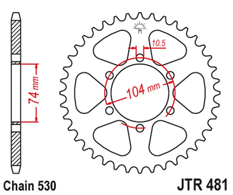Zębatka tylna Kawasaki Z 400/550, Z 650, KH 500 (45, ŁAŃC. 530) JT | JTR481.45
