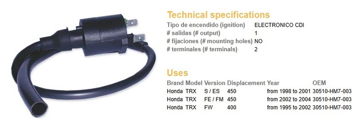 Cewka zapłonowa Honda TRX400FW, TRX450S/ES/FW/FM/FE DZE | 4018-01