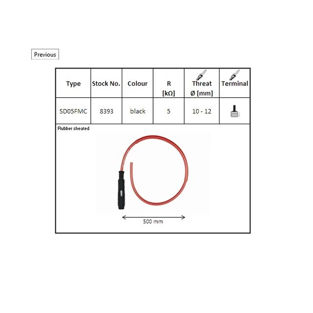 Fajka na świece ebonitowa prosta czarna (przewód 50 cm) NGK | SD05FMC