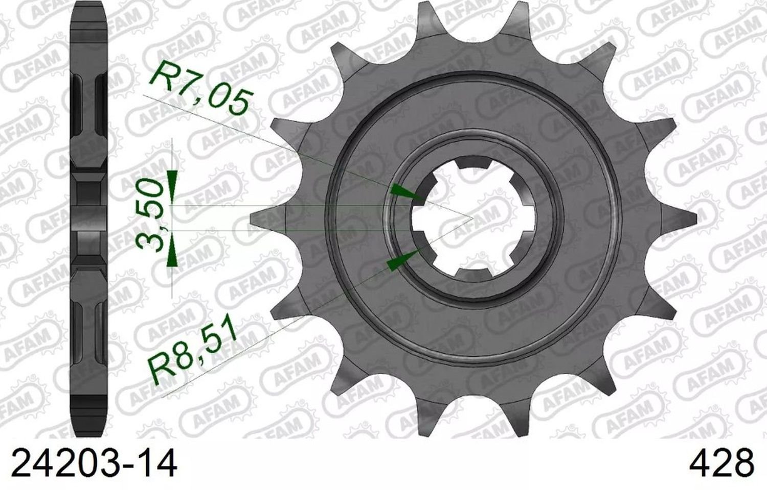 Zębatka przednia Kawasaki KLX 125 14 zębów (Łańcuch 428) AFAM | 24203-14