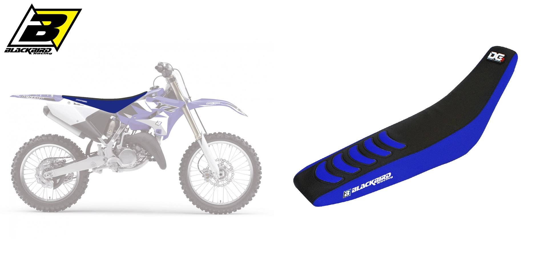 Pokrowiec / poszycie na siedzenie Yamaha YZ 125/250 DOUBLE GRIP 3 kolor niebieski czarny Blackbird | E1230H
