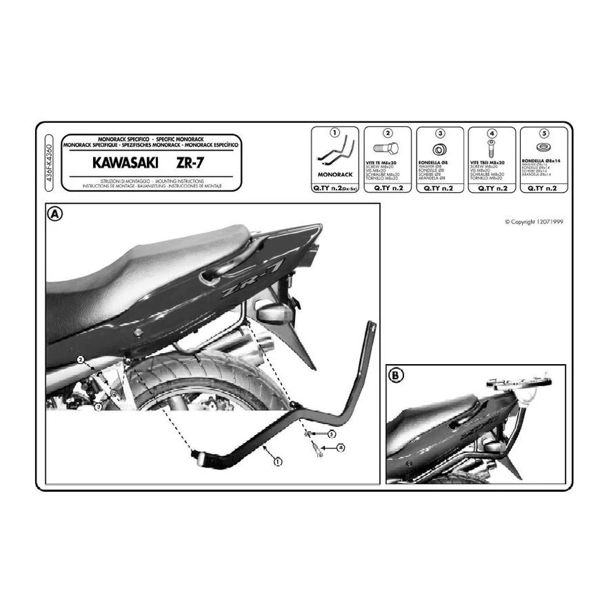 Stelaż kufra centralnego Kawasaki ZR7/ZR7S 750 bez płyty Kappa | K4360