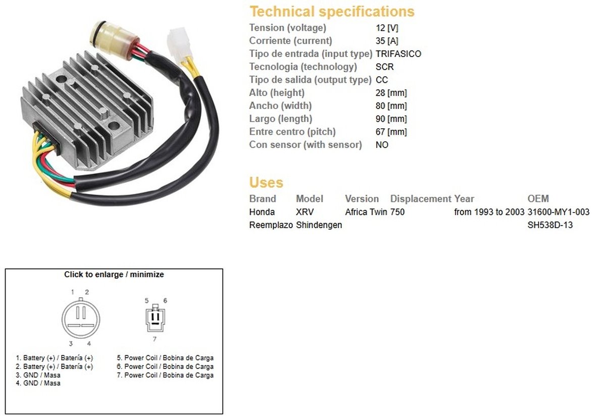 Dze Regulator Napięcia Honda XRV 750 Africa Twin (35A) (ESR672) (RGU-125) | 2361-01