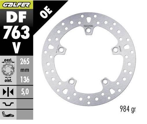 GALFER TARCZA HAMULCOWA TYŁ BMW F 650GS 800/ K1200/ R1200 (265X136X5) (NG1045) | DF763V