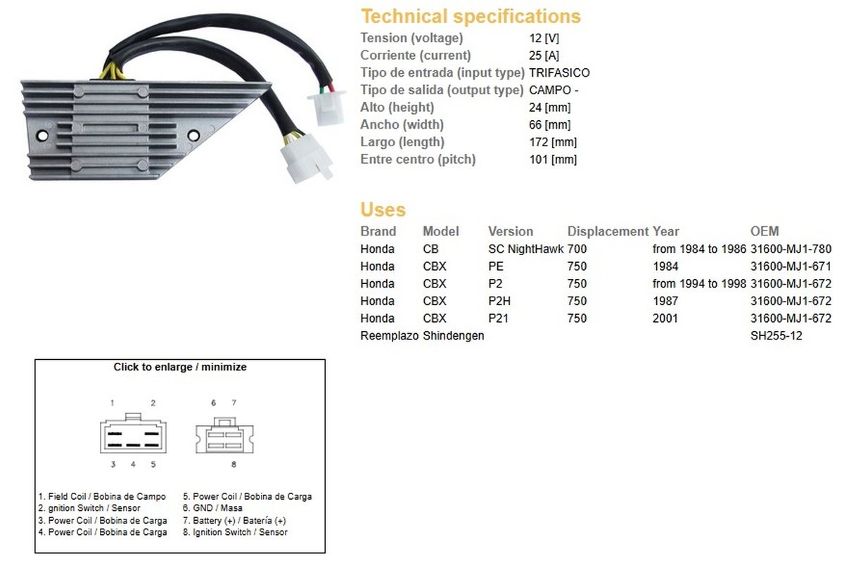 DZE Regulator napięcia Honda CB 700 Nighthawk, CBX 750 (31600-MJ-671, 31600-MJ1-780) | 2514-01