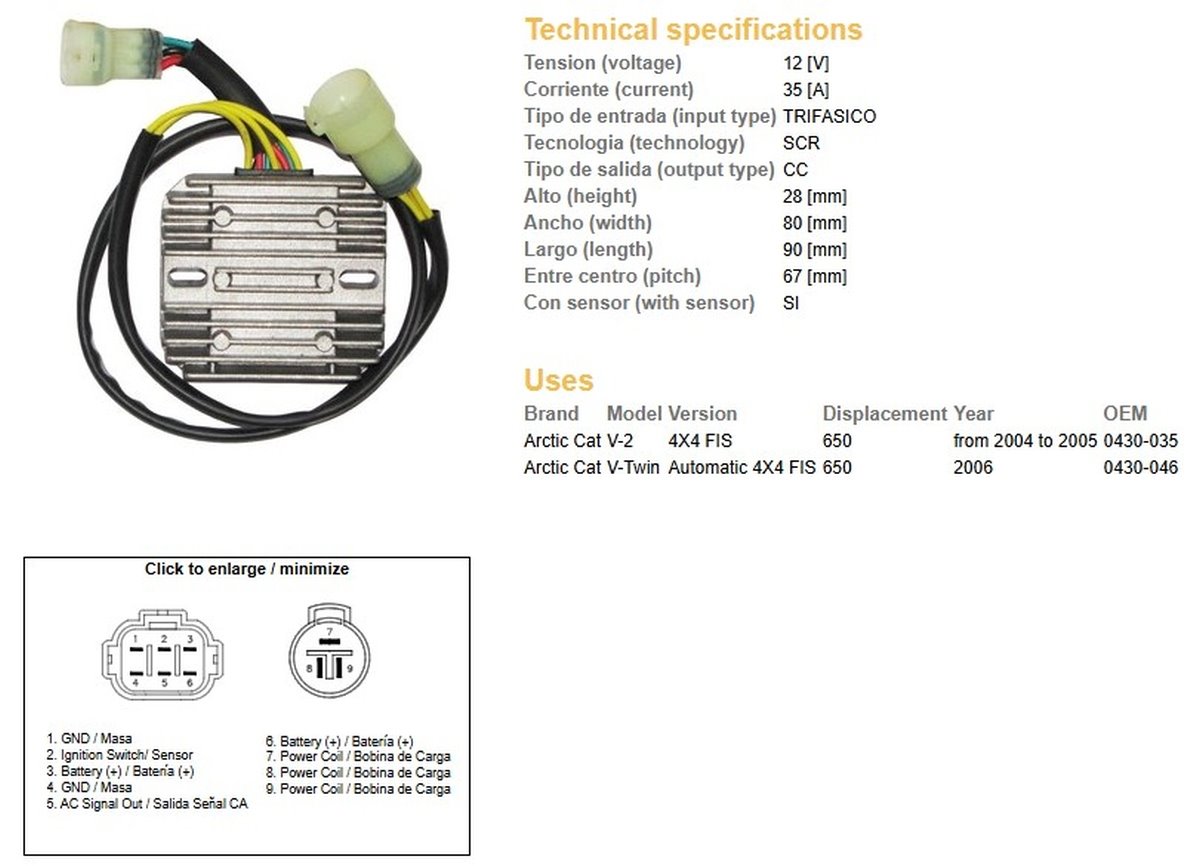 DZE Regulator napięcia Arctic Cat 650 (OEM-0430-035, 0430-046) (12V/35A) | 2542-01