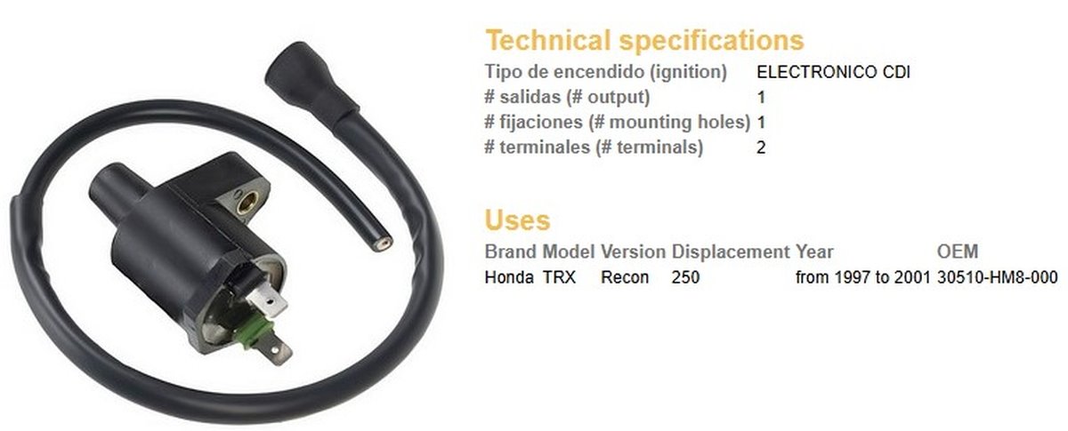 Cewka zapłonowa Honda TRX250 RECON DZE | 4019-01
