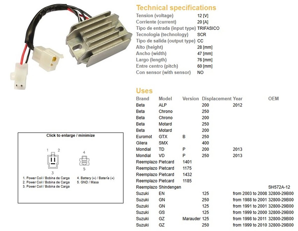 Dze Regulator Napięcia Suzuki GN 125, GN 250, GS 125, EN 125 Beta (ESR142) | 2407-01