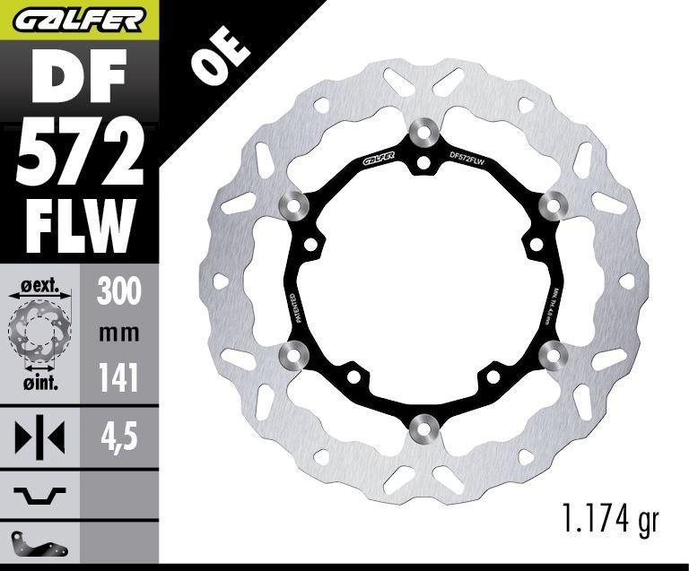 Tarcza hamulcowa przód Aprilia Tuareg 660 (300x141x4,5mm) (WAVE FLOATING) Galfer | DF572FLW