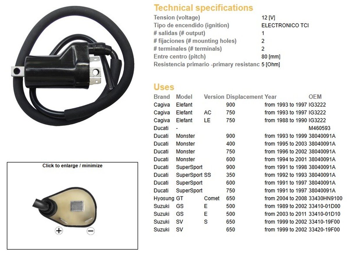 Cewkomoduł Cagiva ELEPHANT 750/900, Ducati MONSTER 900, MONSTER 600/750, Suzuki GS500, SV650, Huosung GT650 COMET (5 OHM) DZE | 4065-01