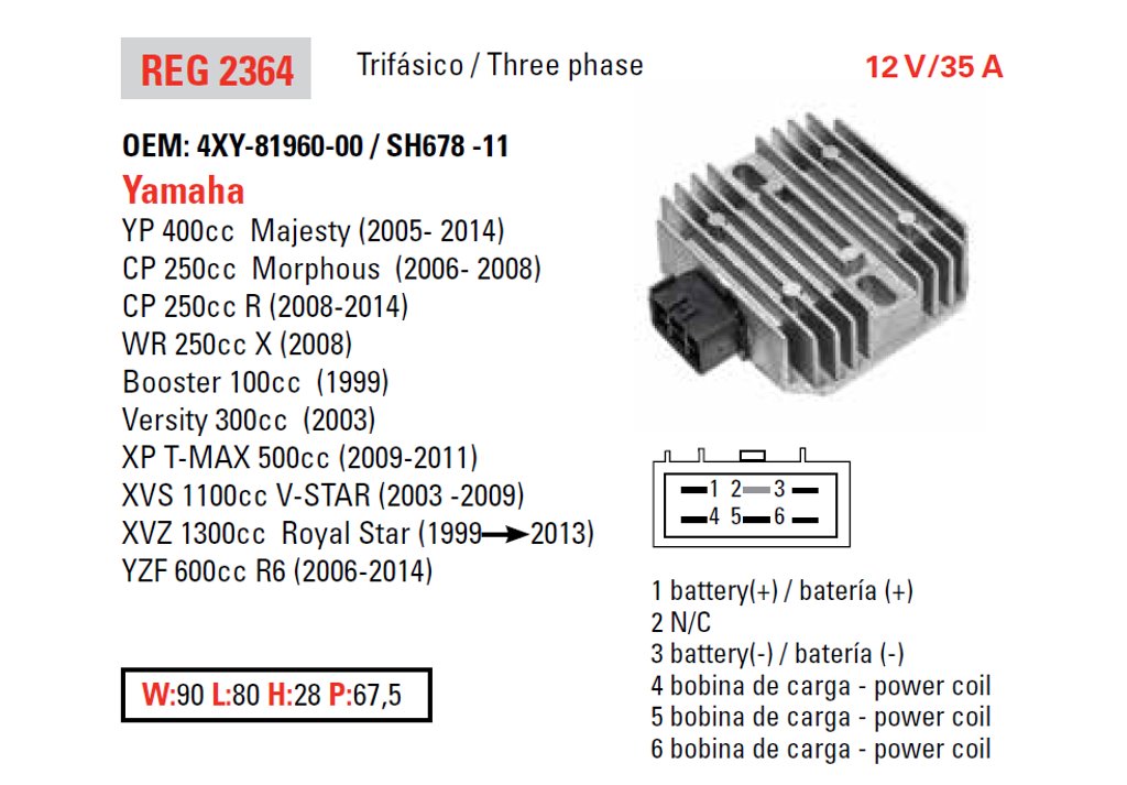 Dze Regulator Napięcia Can Am 400/500/650/800/1000 Honda TRX 500FA/FGA Kawasaki KVF 650/750 Brute Force Suzuki LT-A 400/500/700/750 Kingquad Yamaha YFM 450/660700, YFZ 450R (ESR135) | 2364-01