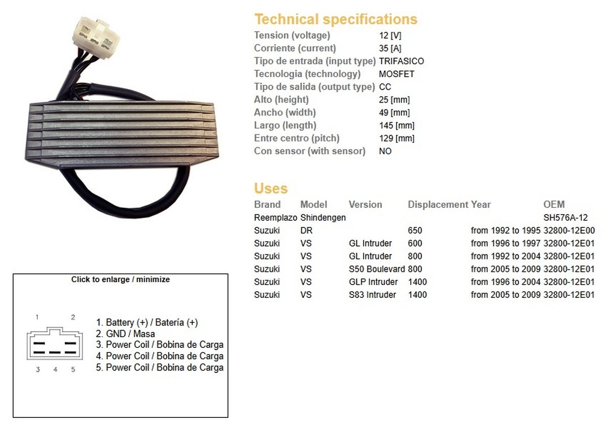 Dze Regulator Napięcia Suzuki DR 650, VS 600 Intruder, VS 800 Intruder, VS 800 Boulevard, VS 1400 Intruder (ESR751) | 2436-01