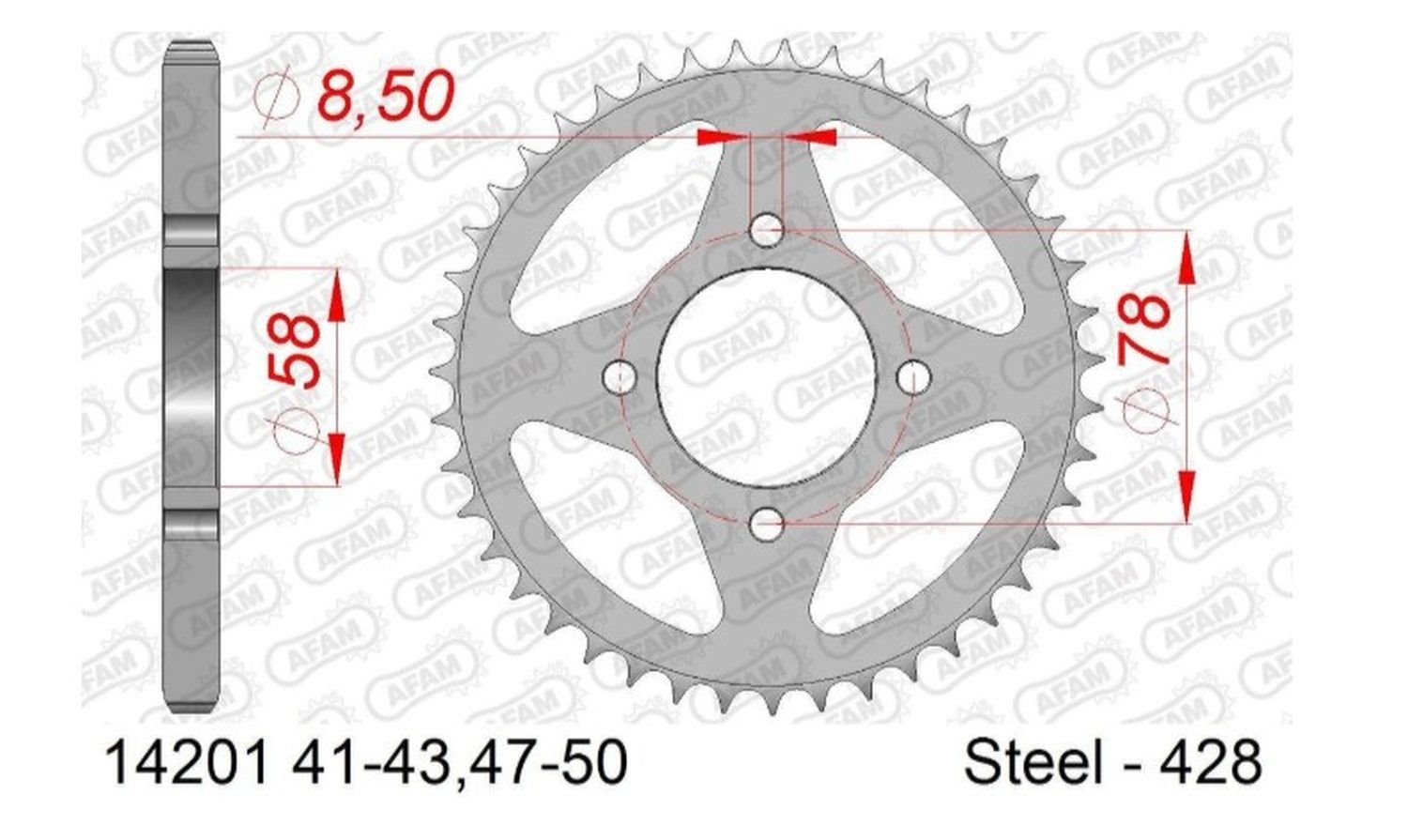 Zębatka tylna Suzuki RG 80, Hyosung 125 48 zębów (Łańcuch 428) AFAM | 14201-48
