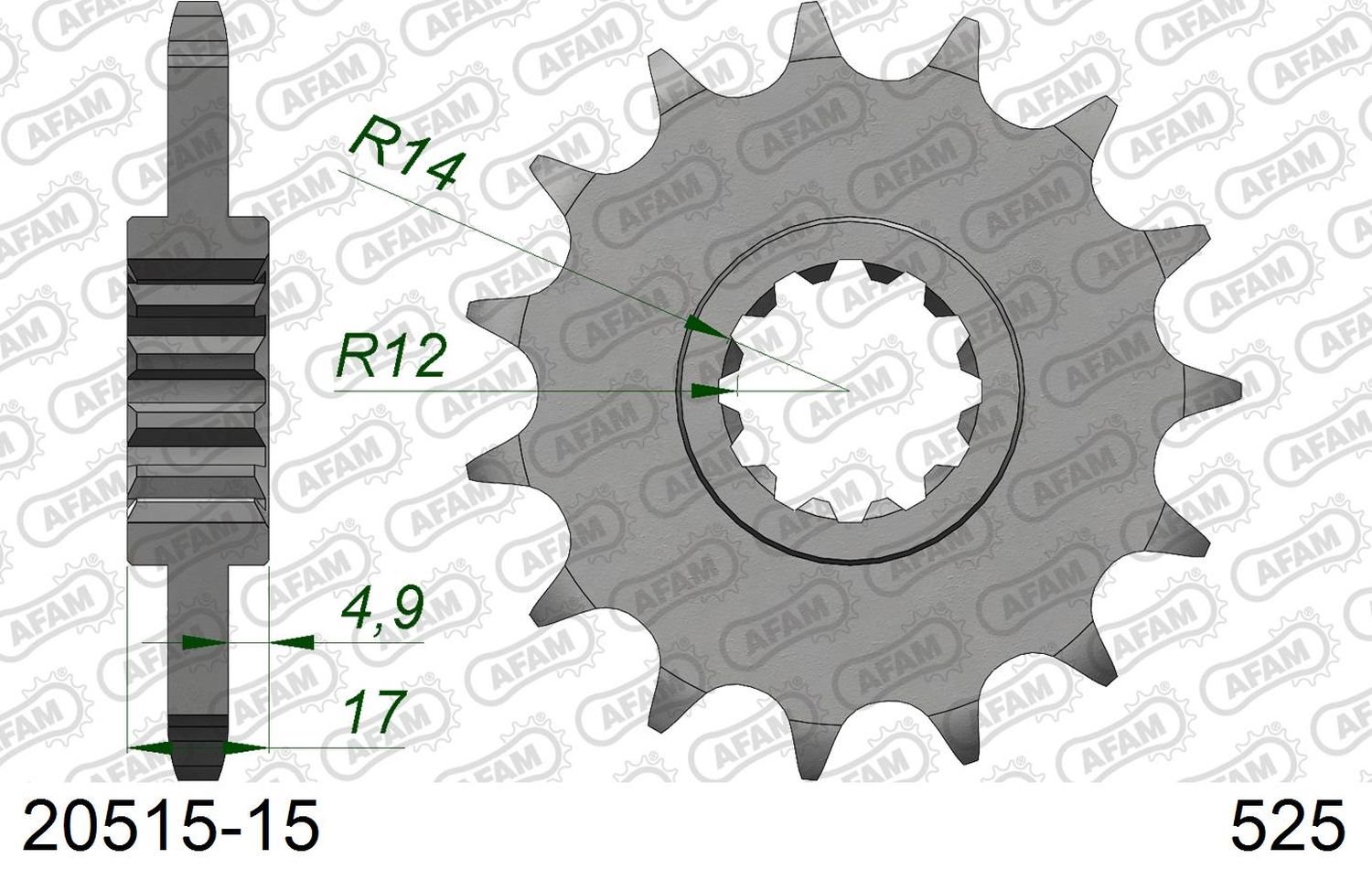 Zębatka przednia 2073 15 z gumą Honda CB 600 Hornet, CBR 600F, CBF 600 Łańcuch 525 AFAM | 20515NR-15