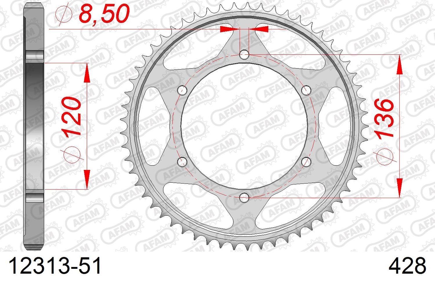 Zębatka tylna 51 Yamaha TDR 125 ŁAŃC. 428 AFAM | 12313-51