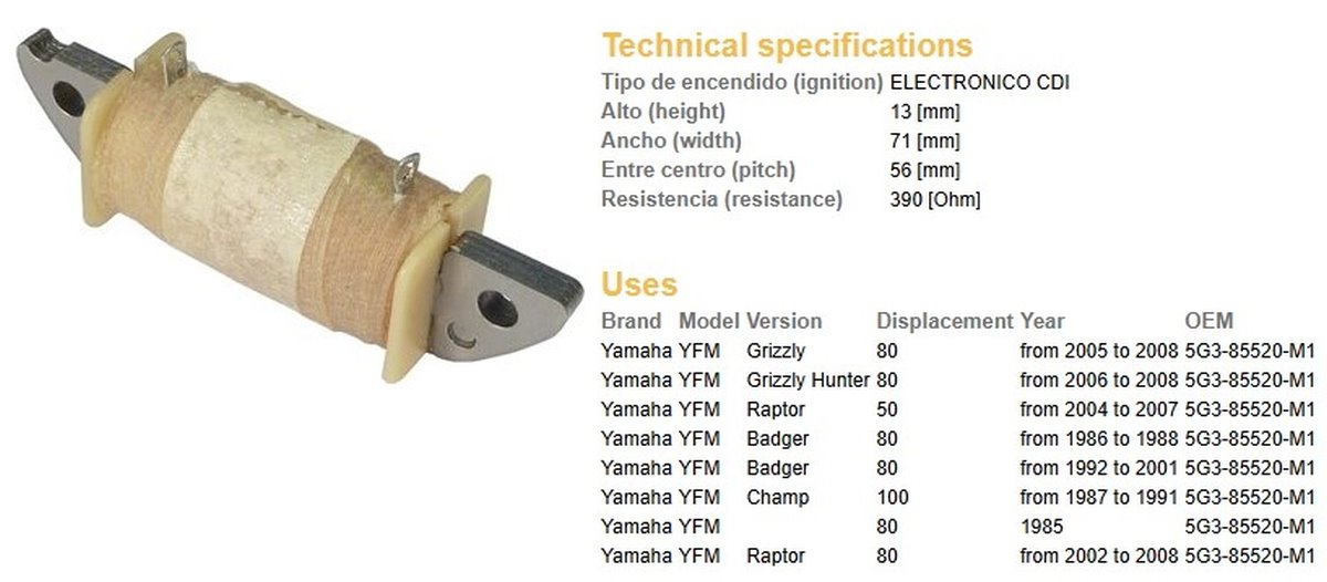 Cewka uzwojenia Yamaha YFM 50 Raptor, 80 Raptor, 80 Grizzly | 1236-01