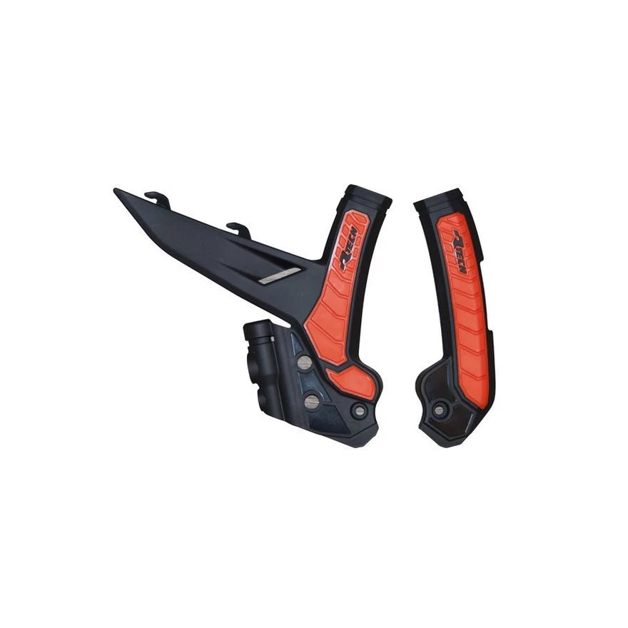 Osłony ramy BI-MATERIAL SUPER GRIP KTM EXC/EXCF 150/250/300/450/500, SX 250/300, SXF 250/350/450, XC/XCF 125/250/300/350/450 Czarny/Pomarańczowy RACETECH | PRTKTMNRAR3